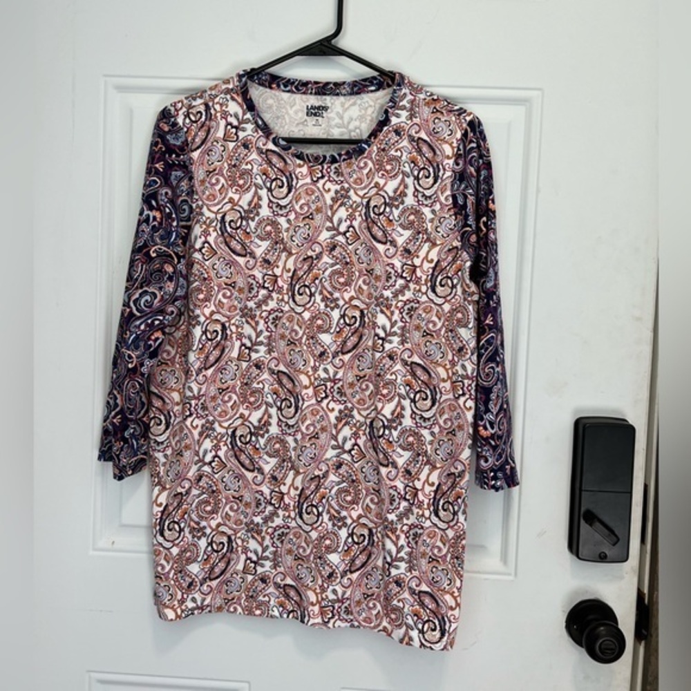 Lands End 3/4 sleeve paisley t shirt